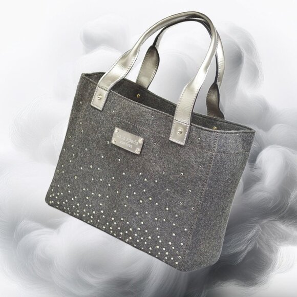 Kate Spade Quinn Frosted Felt Rhinestone Charcoal Shoulder Tote - Picture 2 of 10